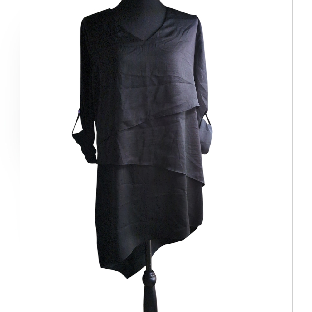 Chicos Chic Black Layered Tunic Top Sz 1 - Medium 8/10